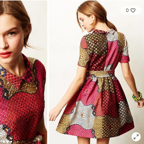 Anthropologie Doreen Mashika Legend & Song Dutch Wax Pili Dress Sz 2 Multicolor - Picture 2 of 13